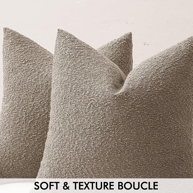 MIULEE Textured Boucle Throw Pillow Cover Light Brown Accent Solid Eruo Sham Pillow Case Decorative Soft Pack of 1 Couch Cushion Chair Sofa Bedroom Livingroom Home Decor,24x24 Inch