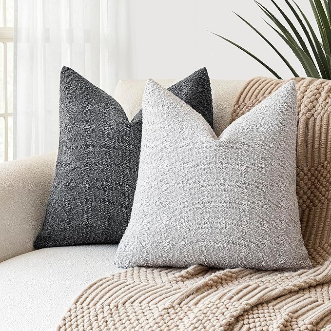 Foindtower Textured Boucle Throw Pillow Covers Accent Solid Pillow Cases Cozy Soft Decorative Couch Cushion Case for Chair Sofa Bedroom Living Room Home Decor, 20 x 20 Inch,Light Grey