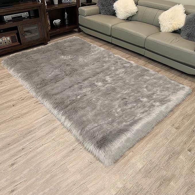 LAMBZY High Pile Super Soft Faux Sheepskin Rug (12'x15, Grey)