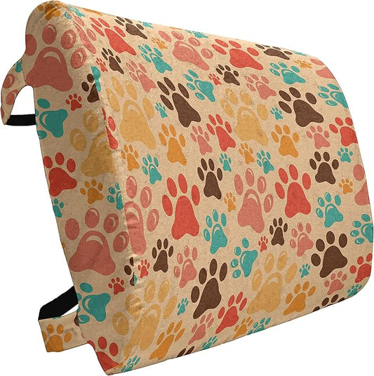 Ambesonne Dog Lover Lumbar Back Support Pillow, Colorful Paw Print Pattern with Various Sizes Abstract Animal Canine and Feline, High Density Foam for Office Chairs Car Seats, 14" x 13", Coffee Brown