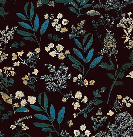 Vintage Green Wallpaper Peel and Stick Dark Floral Wallpaper 17.5'' x 393'' Green Leaf Contact Paper Vinyl Waterproof Self Adhesive Boho Botanical Wall Paper for Bedroom Cabinet Décor