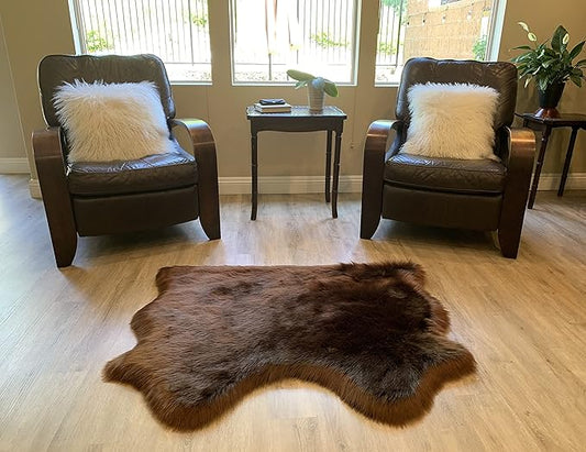 LAMBZY Faux Sheepskin Super Soft Hypoallergenic Silky Shag Rug for Living Room, Kids Room, Sofa (Double Side by Side 3'x4, Brown)