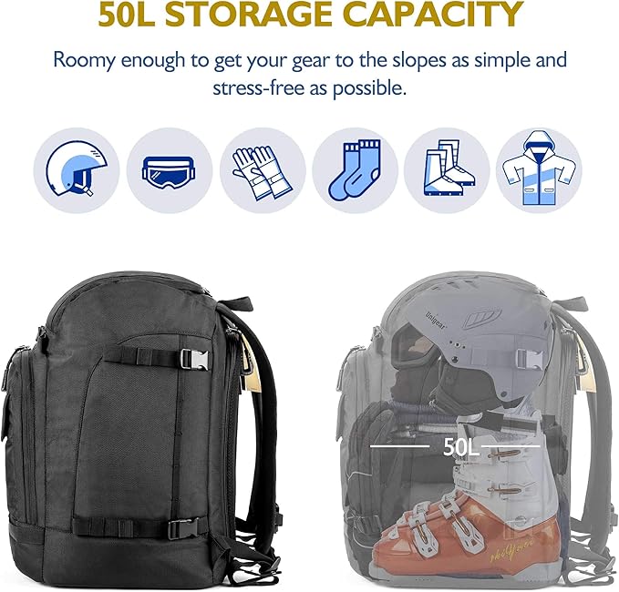 Unigear Ski Boot Bag Backpack for Helmet 50L/70L, Goggles, Gloves, Skis, Snowboard & Accessories