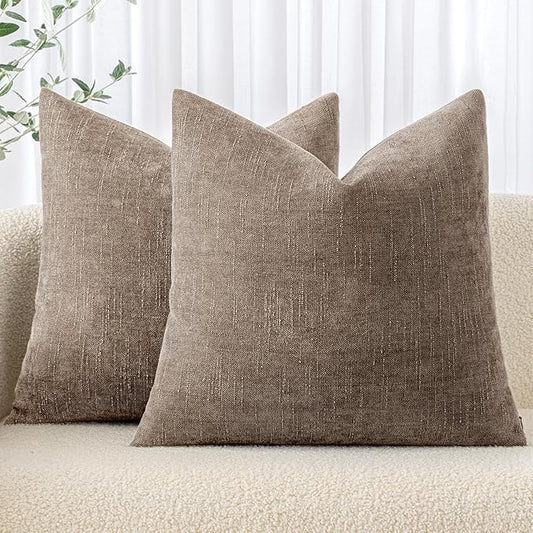 MIULEE 24x24 Inch Euro Chenille Throw Pillow Covers Set of 2 Soft Accent Taupe Grey Neutral Farmhouse Textured Cushion Covers for Bed Sofa Couch Bedroom Living Room