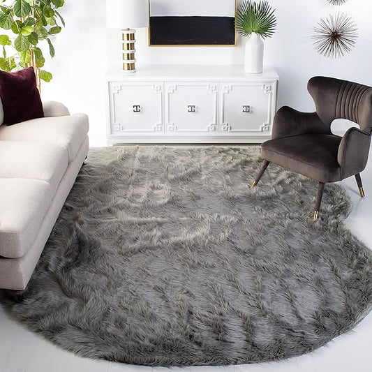 SAFAVIEH Faux Sheep Skin Collection 8' x 10' Grey FSS115D Silken Glam 2.35-inch Thick Area Rug