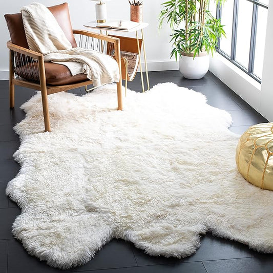 SAFAVIEH Sheep Skin Collection Accent Rug - 4' x 6', Natural & White, Handmade Rustic Glam Genuine Pelt, 3.4-inch Thick Ideal for High Traffic Areas in Entryway, Living Room, Bedroom (SHS211A)