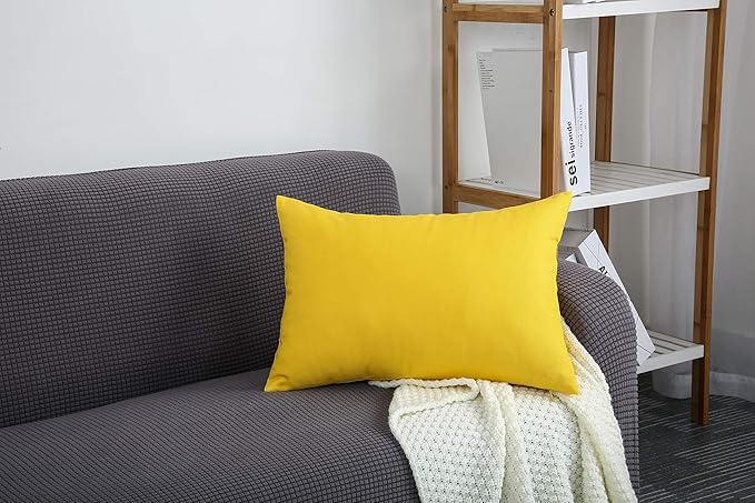 TangDepot Handmade Decorative Solid 100% Cotton Canvas Throw Pillow Covers/Pillow Shams, (12"x20", Yellow)