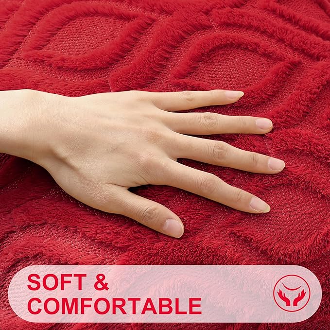 decorUhome Euro Sham Throw Pillow Covers 26x26 Inch Set of 2, Soft Plush Faux Wool Red Solid Couch Pillow Covers, Accent Farmhouse Neutral Square Pillow Cases for Sofa Bed Living Room