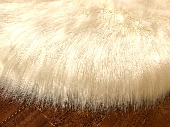 Free Shape Luxury Soft Fluffy Shag Area Rug Triple Side by Side 3'x6', 90x180cm - Vegan Fur Ultra Soft Indoor Carpet Nursery Rugs for Bedroom Home Decor, Cream