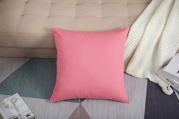 TangDepot Handmade Decorative Solid 100% Cotton Canvas Throw Pillow Covers/Cushion Covers, 45 Colors Available - (20" x20" , Pink, 2 Count (Pack of 1))