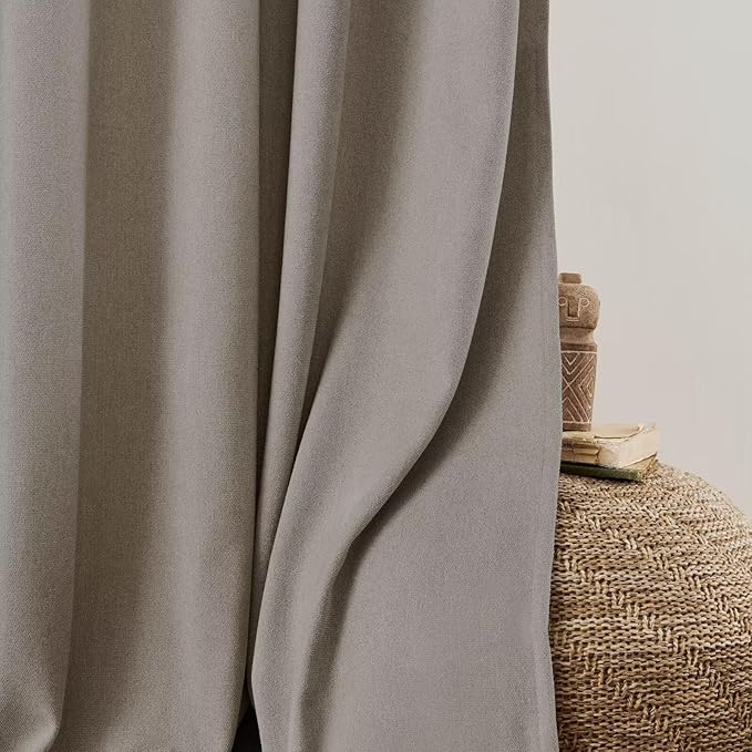 Joydeco Faux Linen Curtains 72 Inch Length 2 Panels Set, Light Filtering Curtains for Bedroom, 52 Inches Wide Living Room Drapes with Rod Pockets (52x72 inch, Birch)