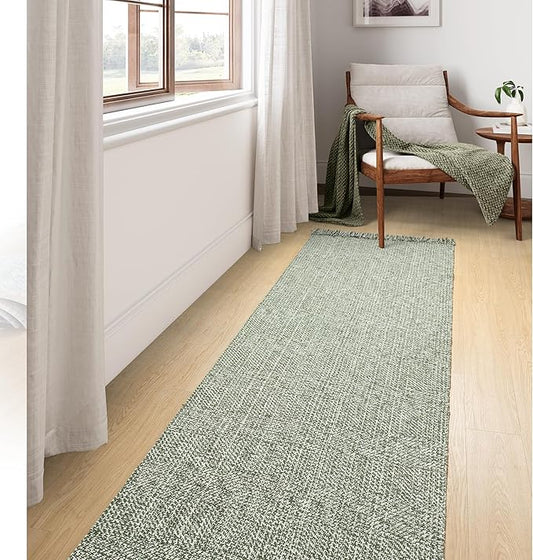 Collive Long Hallway Rug 2.6' x 10' - Washable Indoor Olive Green Cream Braided Woven Kitchen Rugs Low-Profile Door Floor Carpet for Bedroom Doorway