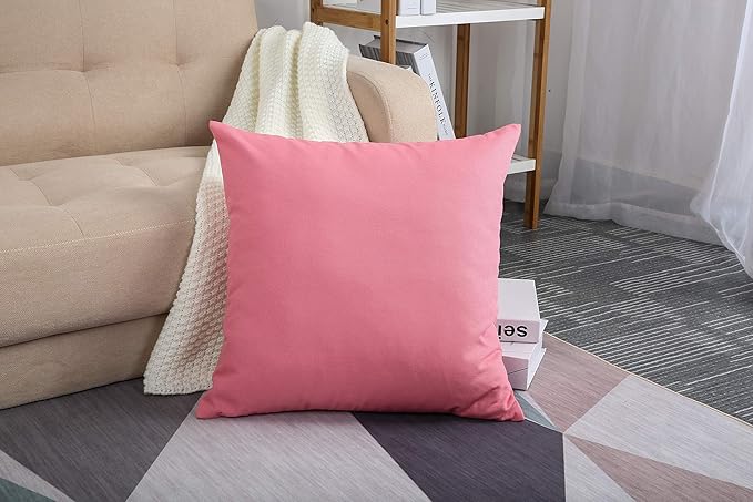 TangDepot Handmade Decorative Solid 100% Cotton Canvas Throw Pillow Covers/Pillow Shams, (12" x12" , Pink, 1 Count (Pack of 1))