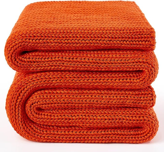 Guohaoi Knitted Weighted Blanket for Adults (Orange 60"x80" 20lbs) No Beads Cooling Throw Blanket for Hot Sleepers, Home Decor Breathable Chunky Knit Heavy Blanket Use on Queen/King Size Bed