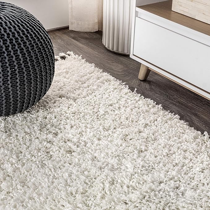 JONATHAN Y Mercer Shag Plush Tassel White Runner Rug, 2x8, Contemporary, Modern, Easy-Cleaning for Living Room, Bedroom, Kitchen, Pet Friendly, Non-Shedding (MCR100A-28)