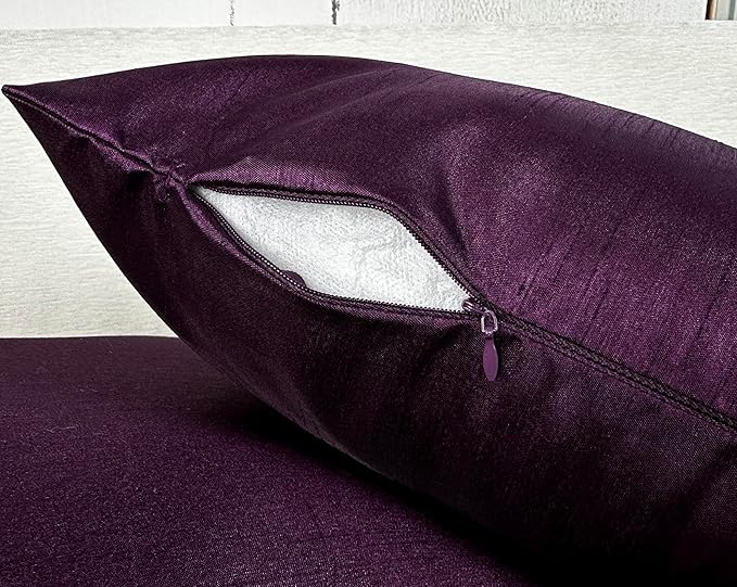 Aiking Home 18x18 Inches Faux Silk Square Throw Pillow Cover, Zipper Closure, Eggplant (Set of 2)