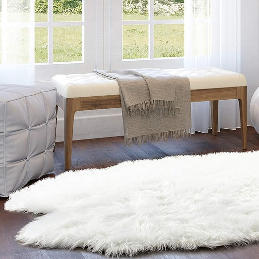 Super Area Rugs Ultra Soft & Fluffy Faux Fur Sheepskin Rug, White 4 x 6 Feet Silky Fluffy Machine Washable Carpet for Bedrooms, Living Room and Hallways