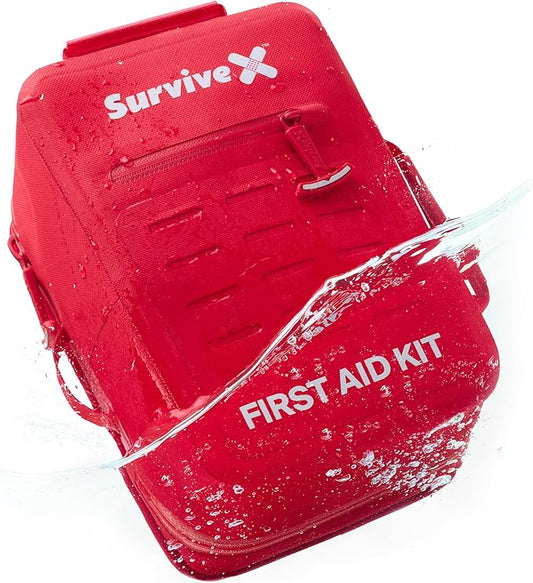 Large Waterproof First Aid Kit for Car, Travel & Home - Emergency Kit for Hiking, Camping, Backpacking and Outdoors - Includes Zip Stitch Wound Closure Strips