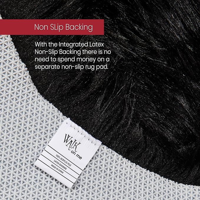 Silky Soft Faux Fur Rug, Sheepskin Area Rug, Shaggy Rug for Living Room, Bedroom, Kid's Room, or Nursery, Home Décor Accent, Machine Washable with Non-Slip Backing (Black, Rectangle (4'x6'))