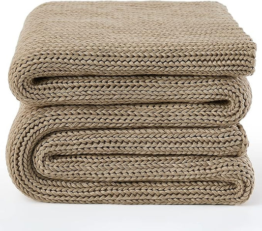 Guohaoi Knitted Weighted Blanket for Adults (Beige 50"x75" 20lbs) No Beads Cooling Throw Blanket for Hot Sleepers, Home Decor Breathable Chunky Knit Heavy Blanket Use on Full Size Bed