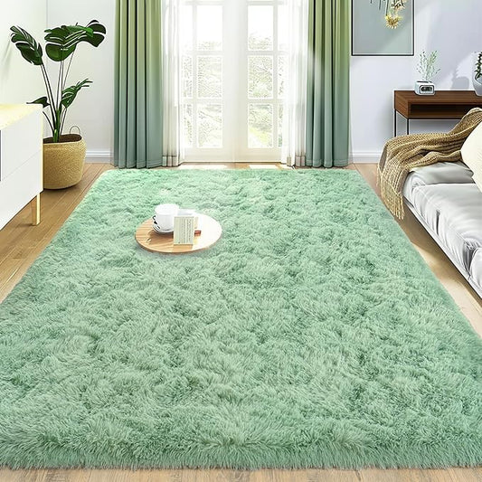 Super Fluffy Rug for Bedroom, 4x6 Shag Fuzzy Area Rug for Living Room Bedroom, Plush Soft Carpet for Girls Boys Kids, Non Slip Throw Rugs for Dorm, Modern Home Decor Aesthetic, Sage Green