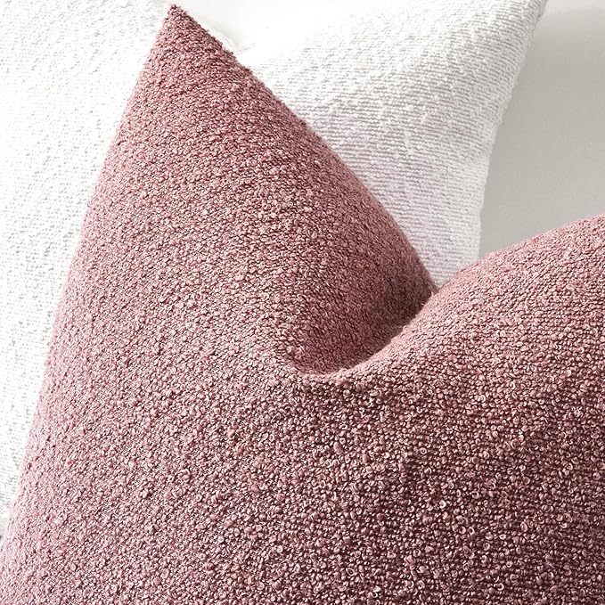 Boucle Decorative Throw Pillow Covers for Couch Set of 2, 20x20 inches, Pink