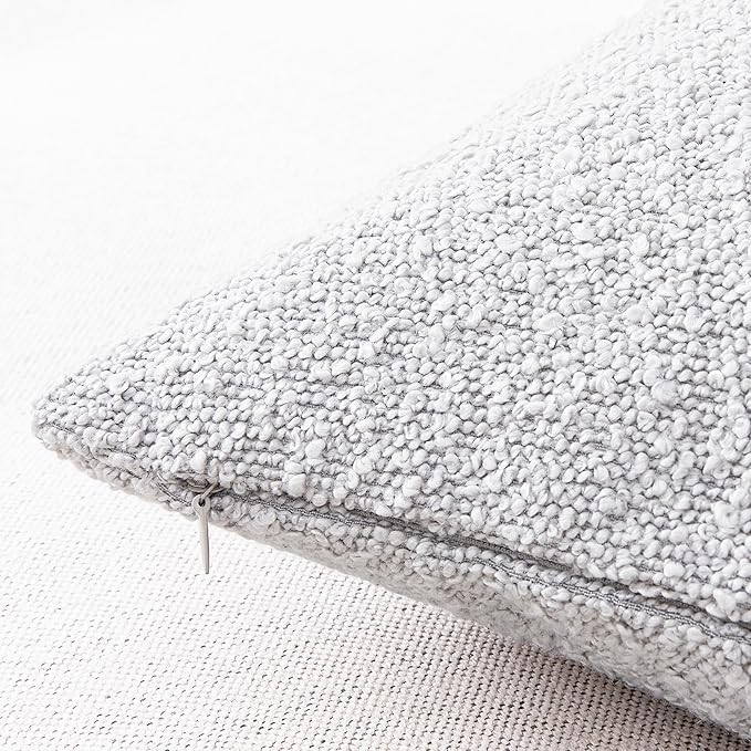 Mixhug Decorative Boucle Throw Pillow Covers, Light Gray, 18 x 18 Inches, Pack of 2 - Textured Boho Pillow Covers for Couch and Bed