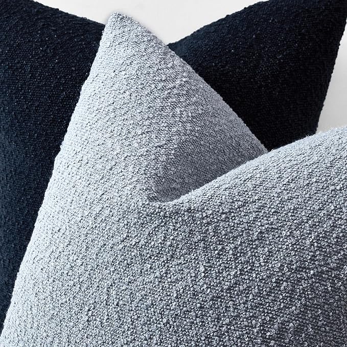 Boucle Decorative Throw Pillow Covers for Couch Set of 2, 24x24 inches, Light Blue