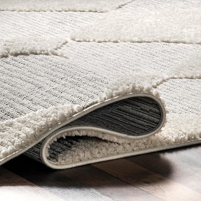 Nuloom Marissa Off-White/Grey, 2'8" x 8', Diamond, Tassel, Soft and Cozy, High Traffic, Stain Resistant, Easy Clean, Durable Runner for Bedroom, Living Room, Dining Space, Den, Foyer, Entryway