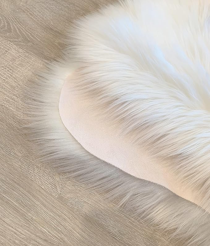 LAMBZY Faux Sheepskin Super Soft Hypoallergenic Silky Shag Rug for Living Room, Kids Room, Sofa (Triple Side by Side 3'x6', White)