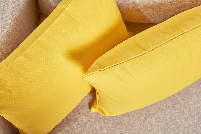 TangDepot Handmade Decorative Solid 100% Cotton Canvas Throw Pillow Covers/Pillow Shams, (12"x20", Yellow)