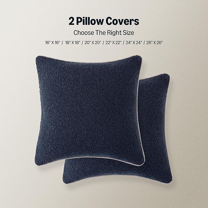 Amazon Basics Boucle Throw Pillow Covers for Couch, Living Room, Home Decor with Hidden Zipper, Blue, 24×24in, Pack of 2