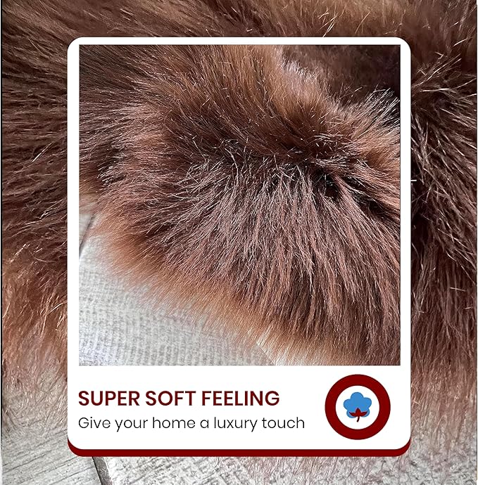 Free Shape Luxury Soft Fluffy Shag Area Rug Double Side by Side 3'x4', 90x120cm - Vegan Fur Ultra Soft Indoor Carpet Nursery Rugs for Bedroom Home Decor, Brown