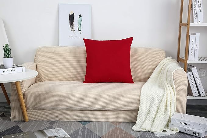 TangDepot Handmade Decorative Solid 100% Cotton Canvas Throw Pillow Covers/Pillow Shams, (24"x24", Christmas Red)