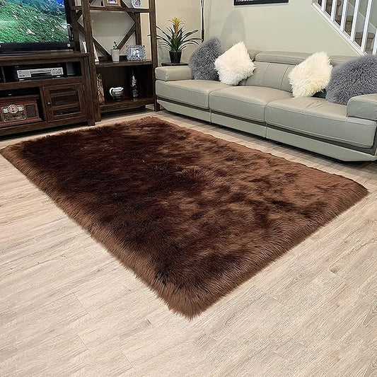 LAMBZY High Pile Super Soft Faux Sheepskin Rug (10'x13', Brown)
