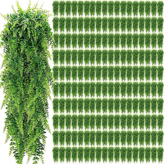 Geosar 116 Pcs Artificial Hanging Plants 32 Inch Hanging Boston Ferns Plastic Fake Plants for Wall Room Garden Wedding Garland Indoor Outdoor Decoration, No Basket