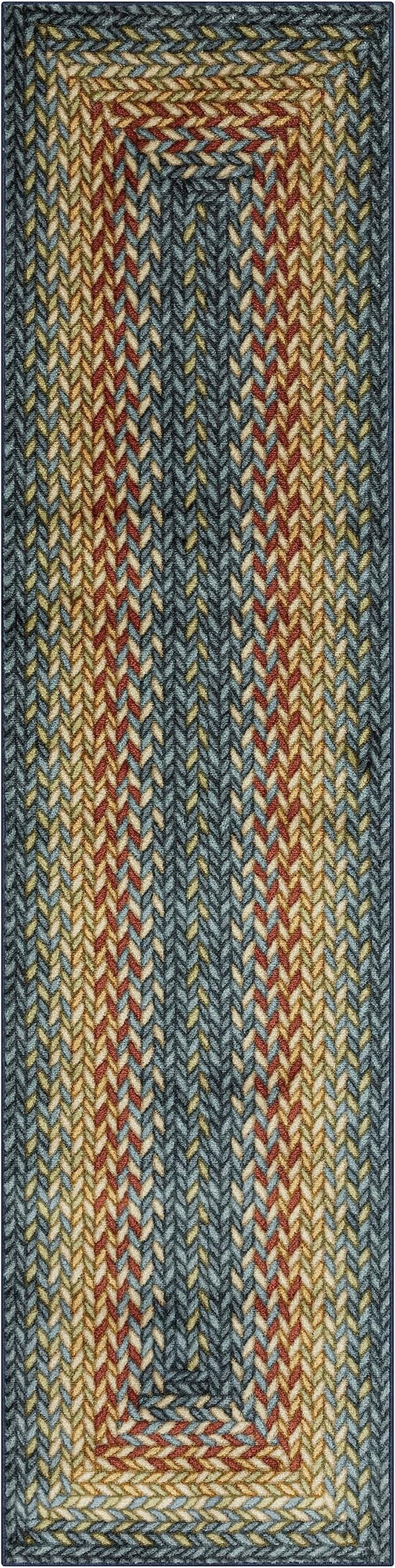 Maples Rugs Marion Bohemian Braided Design Print Runner Rug – Made in USA – Washable, Non Slip Indoor Long Carpet for Hallway, Kitchen, and Laundry Room, 2' x 8', Multi-Color