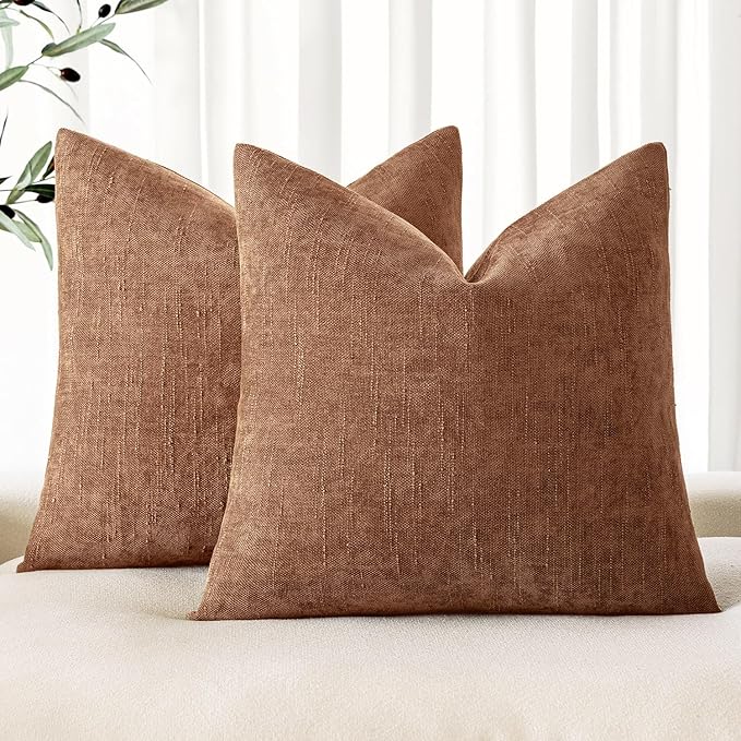 MIULEE Pack of 2 Decorative Throw Pillow Covers Soft Chenille Throw Pillows Solid Neutral Farmhouse Textured Cushion Covers Morden Home Decor for Couch Sofa Bedroom Living Room 22x22 Inch,Dark Brown