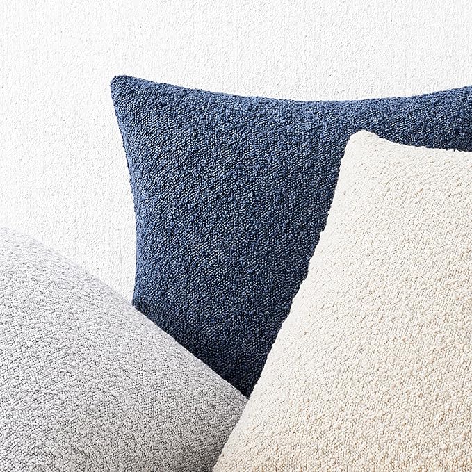 Mixhug Decorative Boucle Throw Pillow Covers, Midnight Blue, 18 x 18 Inches, Pack of 2 - Textured Boho Pillow Covers for Couch and Bed