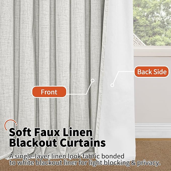 Lajode Linen Blackout Curtains for Living Room Narrow Window, Thermal Insulated Complete Light Blocking Soundproof Small Curtains for Bedroom, Each 38 Inch Wide 80 Inch Length 2 Panels, Light Grey