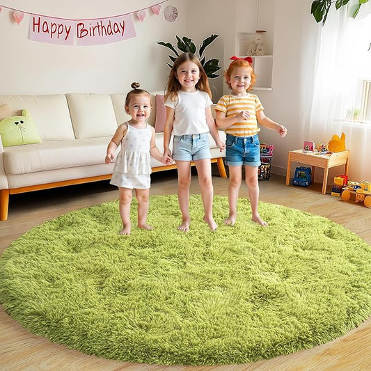 Round Fluffy for Bedroom Rugs, 6Ft Green Shag Circle Rug Non-Slip for Kids Girls Boys Bedroom Dorm Nursery Playroom, Soft Cute Area Rugs for Living Room Decor