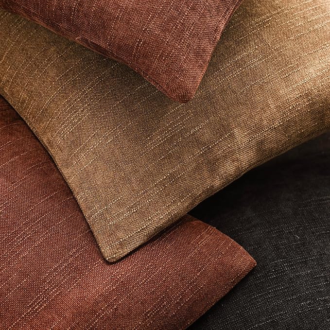 Foindtower Pack of 2 Textured Chenille Throw Decorative Pillow Covers Square Accent Solid Cushion Cover Neutral Farmhouse Lumbar Pillow Case for Couch Sofa Bedroom Living Room 12x24 Inch,Red Taupe