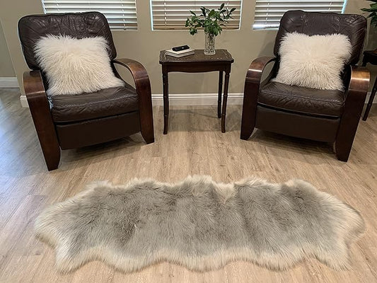 LAMBZY Faux Sheepskin Super Soft Hypoallergenic Silky Shag Rug for Living Room, Kids Room, Sofa (Double 2'x6', Grey)