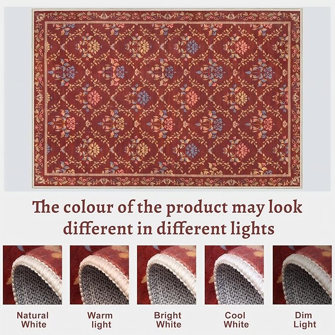 Tangsoo 2x6 Washable Runner Rug for Hallways, Non Slip Red Floral Carpet Runner, Soft Low Pile Floor Carpet Runner for Kitchen, Laundry, Bedroom, Bathroom, Living Room Home Decor