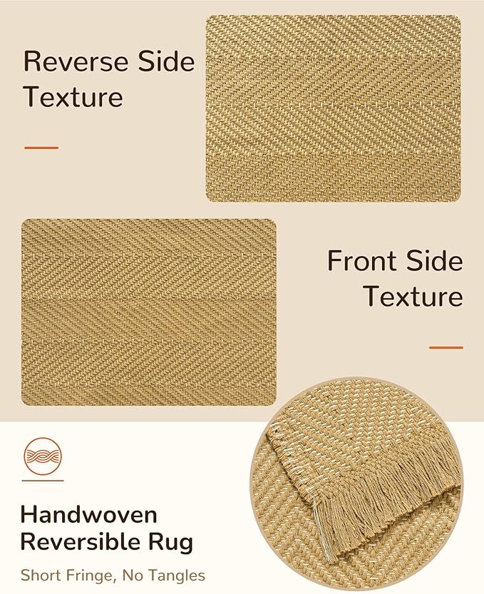 BESTSWEETIE 2x3 Washable Rug Hand-Woven Low Pile Soft Modern Farmhouse Bohemian Decor Reversible Braided Rugs with Tassels Throw Carpet for Living Room Bedroom Entryway Bathroom, Natural Jute