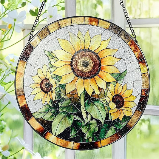 Sunflower Stained Glass Suncatcher, Stained Glass Window Hanging, 8 Inch Sunflower Suncatcher, Sunflower Glass Window Decor, Christmas, Mother's Day, Birthday, Gifts for Mom, Grandma Gift