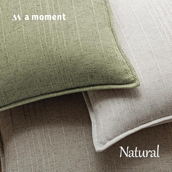 a moment Linen Pillow Covers Set of 2,Boho Farmhouse Throw Pillowcases Neutral Textured Decorative Covers for Couch Sofa,Linen Blend Accent Case Cushion Living Room Home Decor 20"x12"Seeding Green