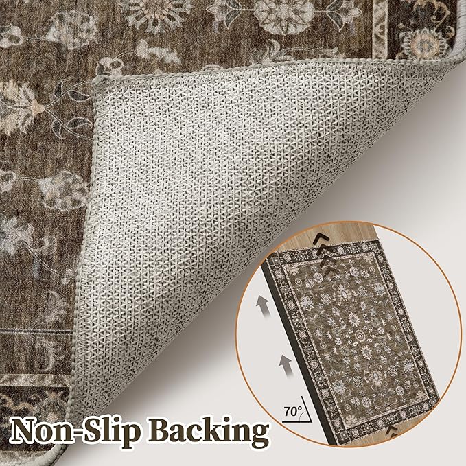 Tangsoo 2x3 Small Rug Washable Brown Entry Rugs for Entryways Non-Slip Vintage Floral Throw Area Rugs Boho Rugs Distressed Floor Carpet Soft Low Pile Door Mat for Entrance Bedroom Kitchen Foyer Decor
