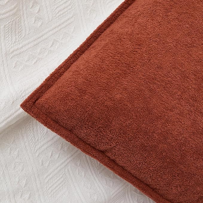 Kevin Textile Fall Waterproof Decorative Pillow Covers Burnt Brick 16x16 Inch Pack of 2 Soft Boucle Textured Throw Pillowcases Elegant Accent Pillows for Couch Sofa Chair Bed Home Decor Indoor Outdoor