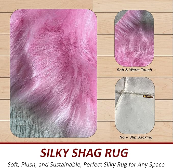 Free Shape Luxury Soft Fluffy Shag Area Rug Single 2’x3', 60x90cm - Vegan Fur Ultra Soft Indoor Carpet Nursery Rugs for Bedroom Home Decor, Pink
